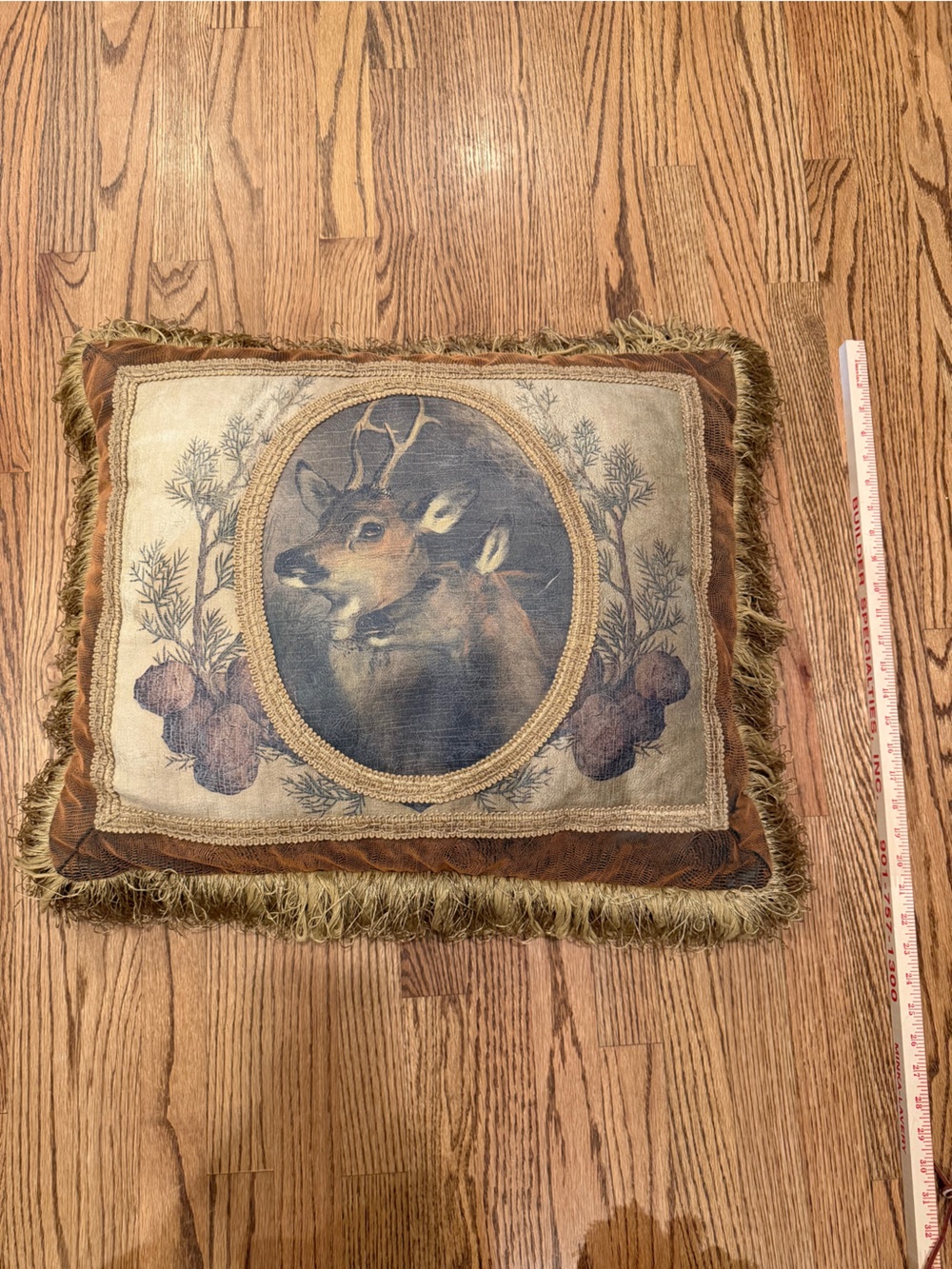 Pulvermacher Decorative Deer Print Throw Pillow in Brown and Cream